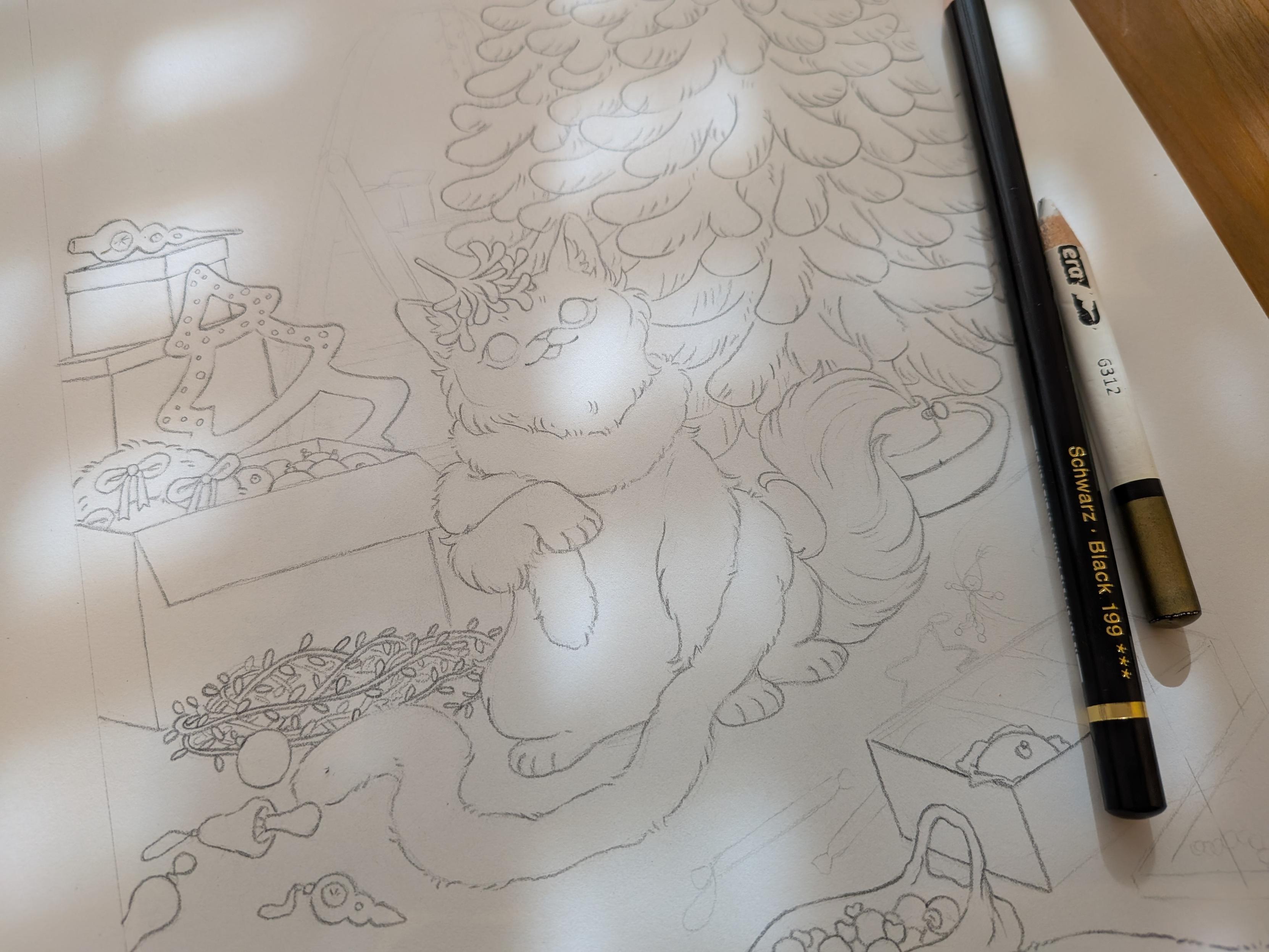 Work in progess picture while I line the sketch with a black coloured pencil.